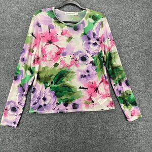 Rebecca Minkoff Top Womens L Floral Sheer‎ Mesh Crew Neck Y2K Fairy Cottagecore
